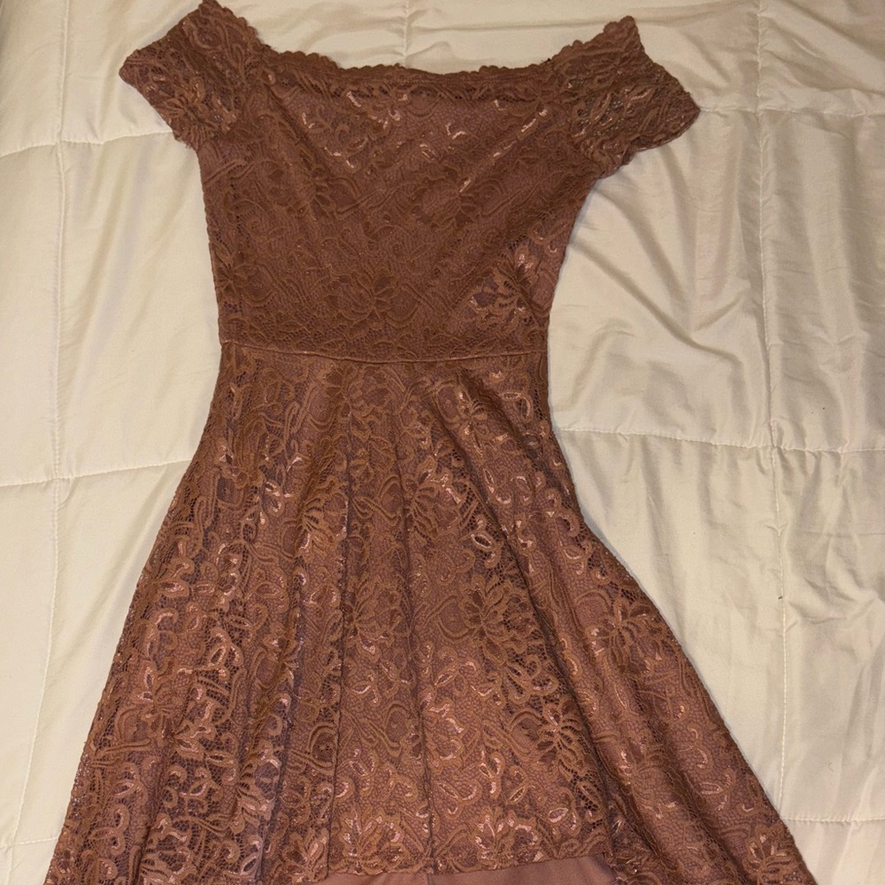 Windsor High-Low Off the Shoulder Dress